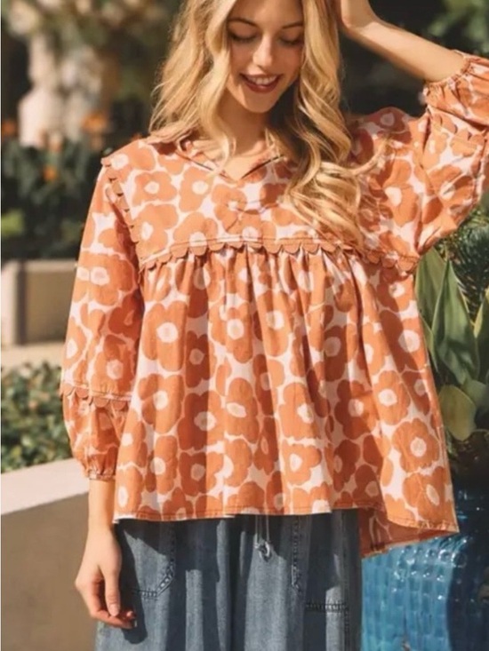 Sage+Fig Tops - Sage +Fig Orange Flower Top
